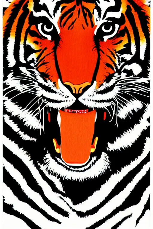 Image similar to A portrait of a tiger, sticker, highly detailed, red and black, illustration, smooth and clean vector curves, no jagged lines, vector art, smooth