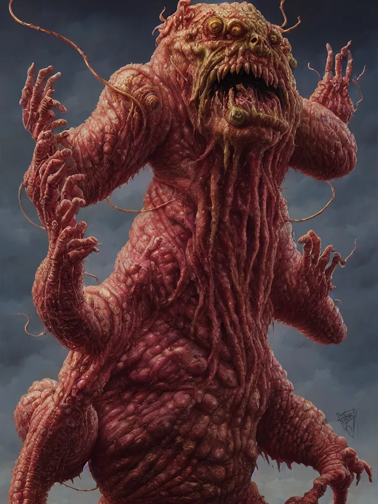 Image similar to hyperrealistic rendering, fat smooth cronenberg flesh monster ornate heavy metal overlord by donato giancola and greg rutkowski and wayne barlow and zdzisław beksinski, eyeballs, epic boss battle, product photography, action figure, sofubi, studio lighting, colored gels, colored background