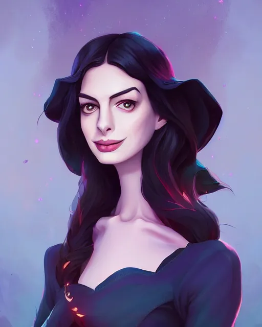 Image similar to a portrait of a beautiful full body Anne Hathaway witch, art by lois van baarle and loish and ross tran and rossdraws and sam yang and samdoesarts and artgerm, digital art, highly detailed, intricate, sharp focus, Trending on Artstation HQ, deviantart, unreal engine 5, 4K UHD image