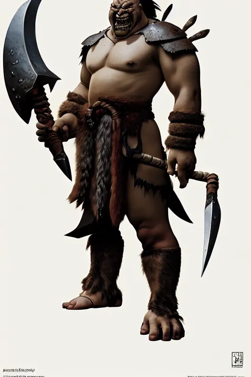 Image similar to orc barbarian wearing leather armor, full body shot, exquisite details, earth magic, mid view, design on a white background, by karl kopinski, james gurney, rockwell, studio muti, greg rutkowski, makoto shinkai, takashi takeuchi, studio ghibli