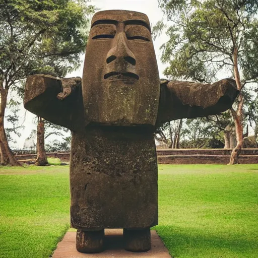 Prompt: moai statue doing a kickflip on a skateboard