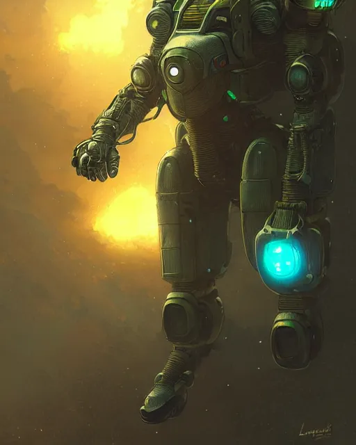 Image similar to luigi in a flying mech scifi suit with missles and small lights, fantasy character portrait, ultra realistic, futuristic background by laurie greasley, concept art, intricate details, highly detailed by greg rutkowski, gaston bussiere, craig mullins, simon bisley