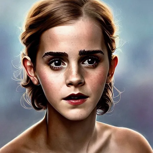 Prompt: A beautiful portrait of Very funny actress Emma Watson looking like an old monkey, Emma Watson actress blended monkey face, like , powerful , magic, thunders, dramatic lighting, intricate, wild, highly detailed, digital painting, artstation, concept art, smooth, sharp focus, illustration, art by artgerm and greg rutkowski and alphonse mucha, footage