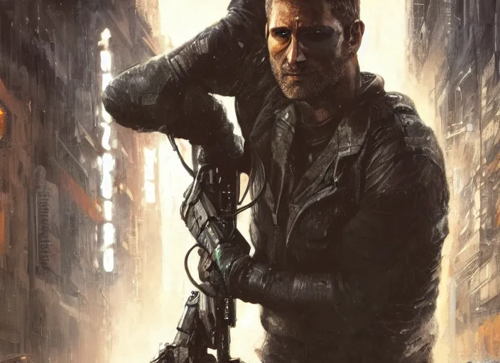 Image similar to sam fisher knocking out guard ( blade runner 2 0 4 9, dystopian, cyberpunk 2 0 7 7 character design ). portrait by james gurney and laurie greasley, oil on canvas. cinematic, hyper realism, realistic proportions, anatomy, dramatic lighting, high detail 4 k