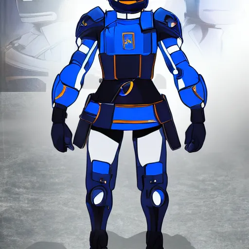 Image similar to a futuristic soldier captain with a metal visor and a blue shoulderpad in anime style