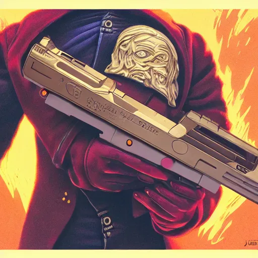 Prompt: A sorcerer wielding two Glock pistols, bust shot, Art by James Jean, high detail, 8k, Smooth, High contrast, depth of field, aperture f2.8