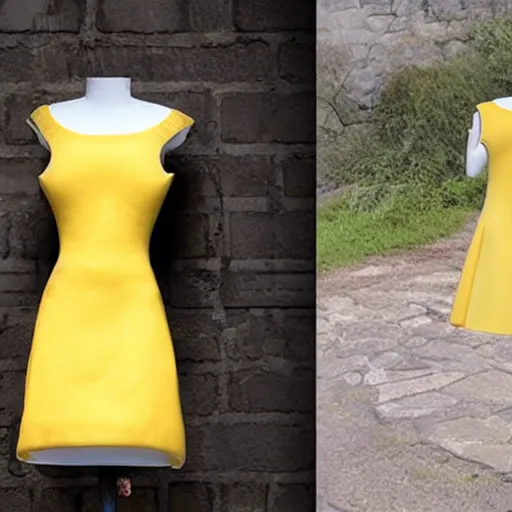 Prompt: dress designed in the shape of a piece of cheese