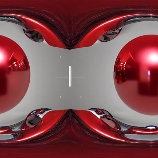 Prompt: chrome spheres on a red cube, panorama