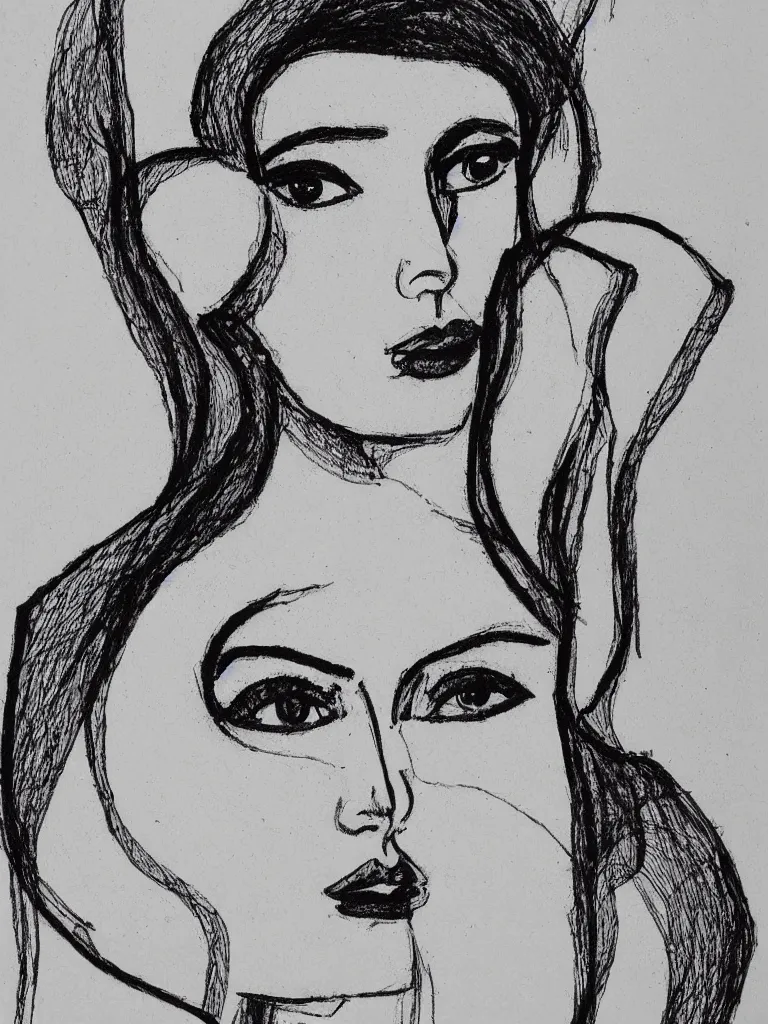 Image similar to beautiful intricate female portrait, one line drawing, bold sketch inspired by bauhaus and henri matisse.