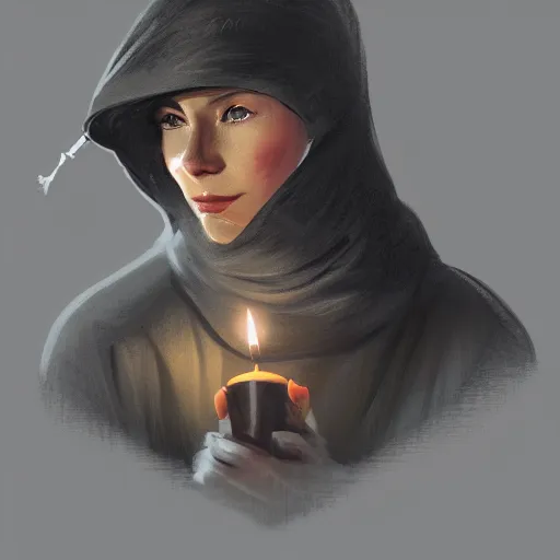 Image similar to an adventurer wearing a black sleeping cap and holding a candle, portrait, d & d, science fiction, concept art, matte, sharp focus, illustration, concept art,