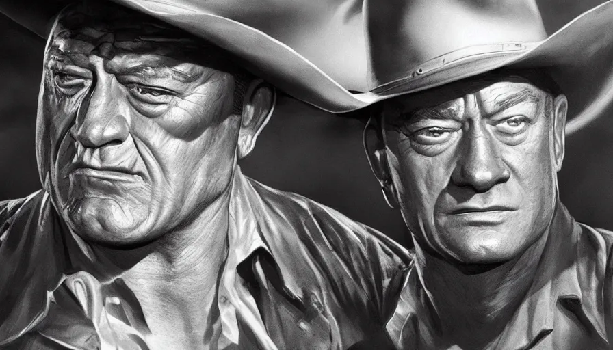 Prompt: John Wayne is Alan Grant in Jurassic Park, hyperdetailed, artstation, cgsociety, 8k