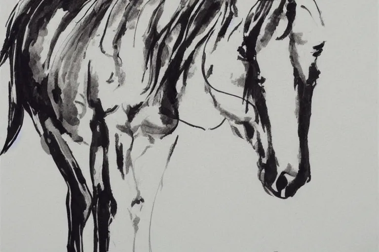 Prompt: serene horse, ink aribrush painting on white background