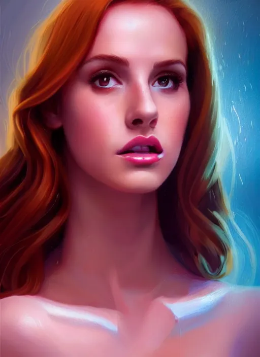 Image similar to full body portrait of teenage cheryl blossom, bangs, green eyes, mischievous expression, red hair, sultry smirk, bangs and wavy hair, intricate, elegant, glowing lights, highly detailed, digital painting, artstation, concept art, smooth, sharp focus, illustration, art by wlop, mars ravelo and greg rutkowski