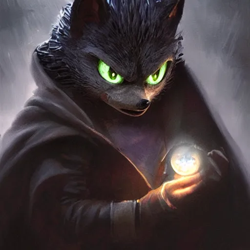 Prompt: portrait of sonic the hedgehog in a black cloak, glowing eyes, detailed face, highly detailed, cinematic lighting, digital art painting by greg rutkowski.