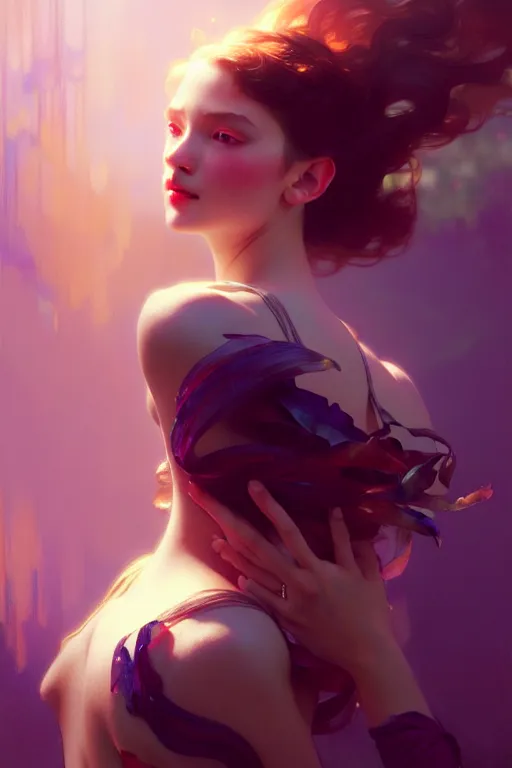 Prompt: a beautiful elegant young girl, octane render, vivid colors, artstation, painting by artgerm, face by wlop, by greg rutkowski, by jeremy mann, by alphonse mucha, by boris vallejo.