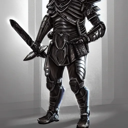 Prompt: Full body portrait of a futuristic super-soldier wearing roman style mechanized body armor and wielding a god-slaying sword, D&D, fantasy, elegant, hopeful, muscular, gothic, futuristic, intelligent, highly detailed, digital painting, artstation, concept art, smooth, sharp focus, illustration