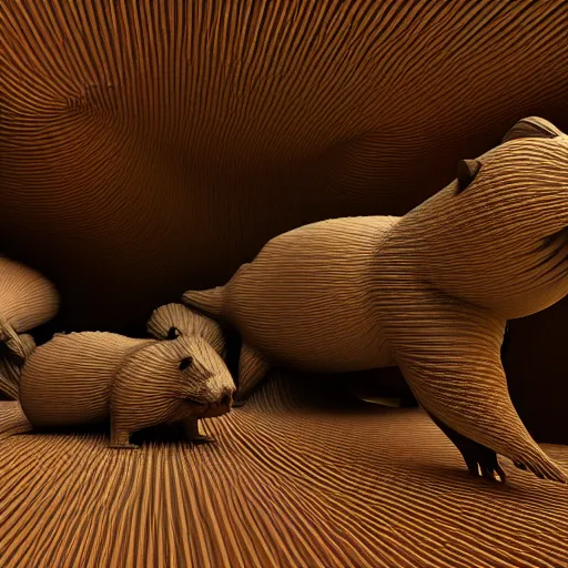 Prompt: hyperrealism parallel universe beavers in style of mandelbulb 3 d and voxel graphics rendered in blender and octane render