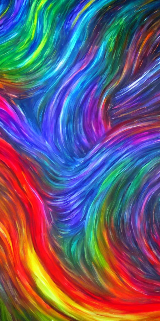 Prompt: vibrant painting of a cascade of rainbow resonating energy, flowing in multiple double helixes, concept art, trending on artstation, HDR.