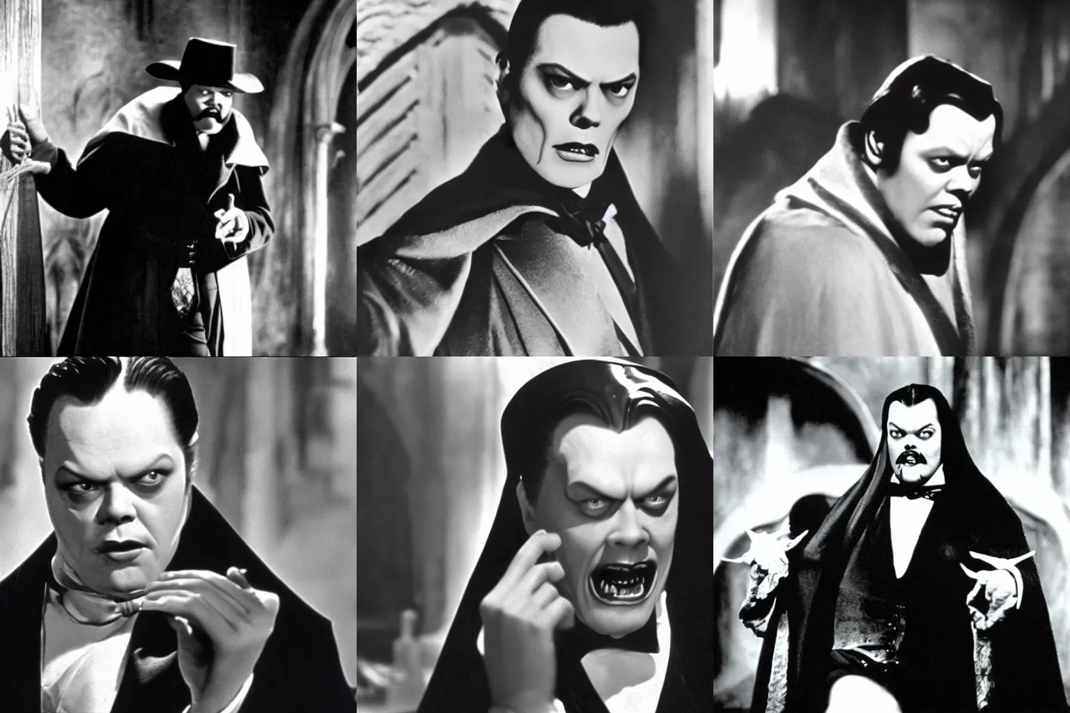 Prompt: film still of orson welles as dracula in dracula ( 1 9 3 0 )