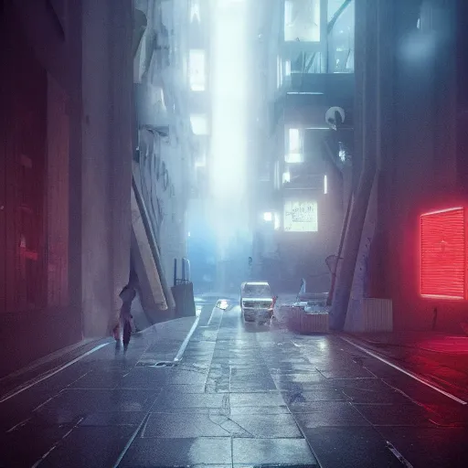 Image similar to a foggy night in milano in 2 0 7 9, cyberpunk future, distopic, cinestill, photography, realistic, hyper detailed, unreal engine, cinematic, octane render