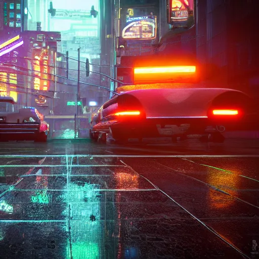 Image similar to a 3 d rendered in unreal engine guatemalan cyberpunk city with neon ads and signs with evocative dramatic mood with blade runner vibe with cars with motion blur with depth of field with bloom with lightshaft with volumetric lights, fog, by scott robertson, oscar winning graphics, photo realistic, bloom, imax, dynamic lighting, artstation,