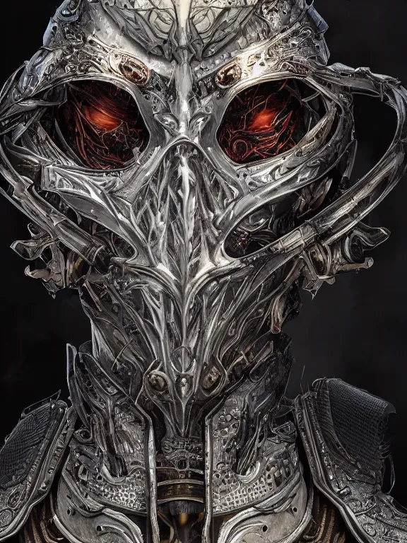 Image similar to portrait art of 8k ultra realistic undead wraith, ornate helmet , detailed intricate ornate armour,corrupted, cybernetic, full of colour, cinematic lighting, battered, trending on artstation, 4k, hyperrealistic, focused, extreme details,unreal engine 5, cinematic, masterpiece, art by ayami kojima, giger