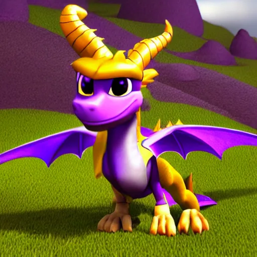 Prompt: Spyro the Dragon, cute, 3D render