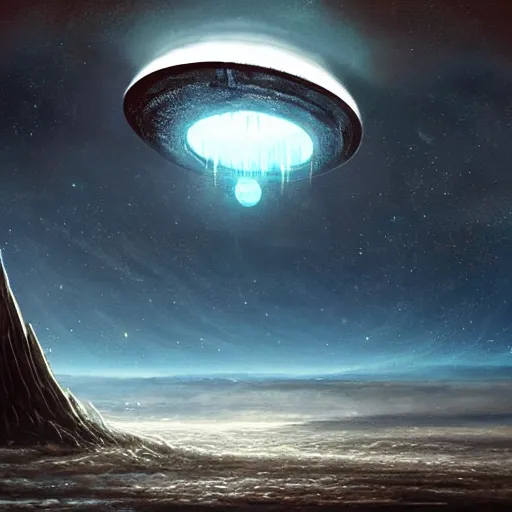 Image similar to a giant alien spaceship crashing down to earth, artstation hall of fame gallery, editors choice, #1 digital painting of all time, most beautiful image ever created, emotionally evocative, greatest art ever made, lifetime achievement magnum opus masterpiece, the most amazing breathtaking image with the deepest message ever painted, a thing of beauty beyond imagination or words