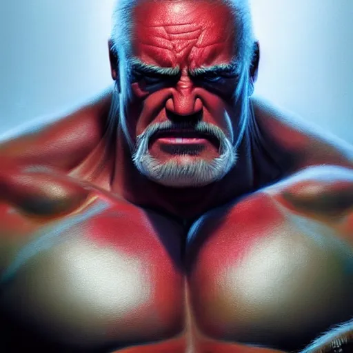 Image similar to Hulk Hogan, WWF, cinematic lighting, highly detailed, digital painting, concept art, smooth, sharp focus, illustration, art by Artgerm and Greg Rutkowski