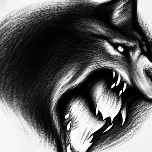 Image similar to werewolf howling at the full moon, side angle, artstation, pencil sketch