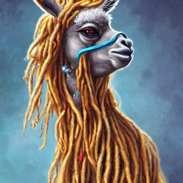 Prompt: llama with dreadlocks, by mandy jurgens, ernst haeckel, artgerm, james jean