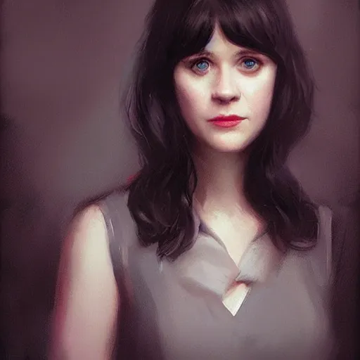Image similar to “ portrait of zooey deschanel by greg rutkowski, young, attractive, highly detailed portrait, scifi, digital painting, artstation, concept art, smooth, sharp foccus ilustration, artstation hq ”