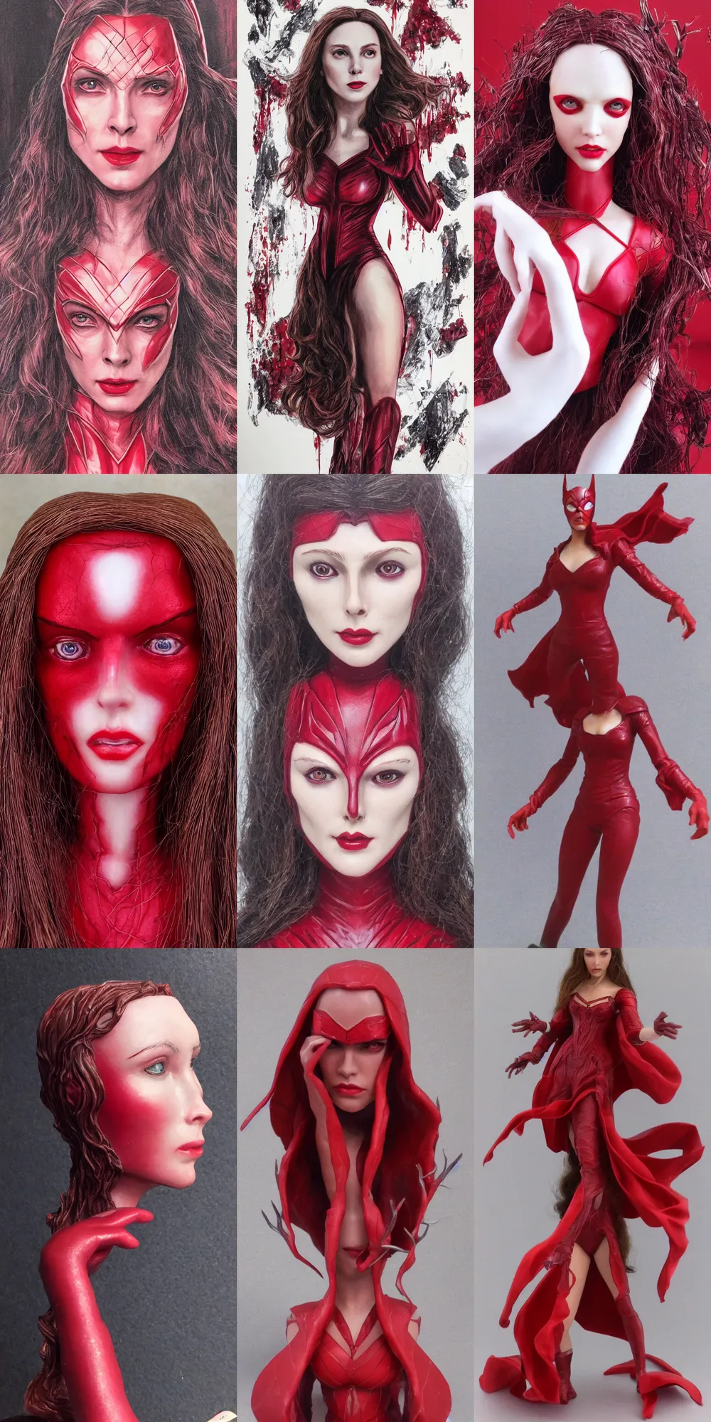 Prompt: fully closed The Scarlet Witch, high detail of the face, high detail, high modernization, ultra mega super hyper realistic, ultra mega super hyper beautiful, full body,