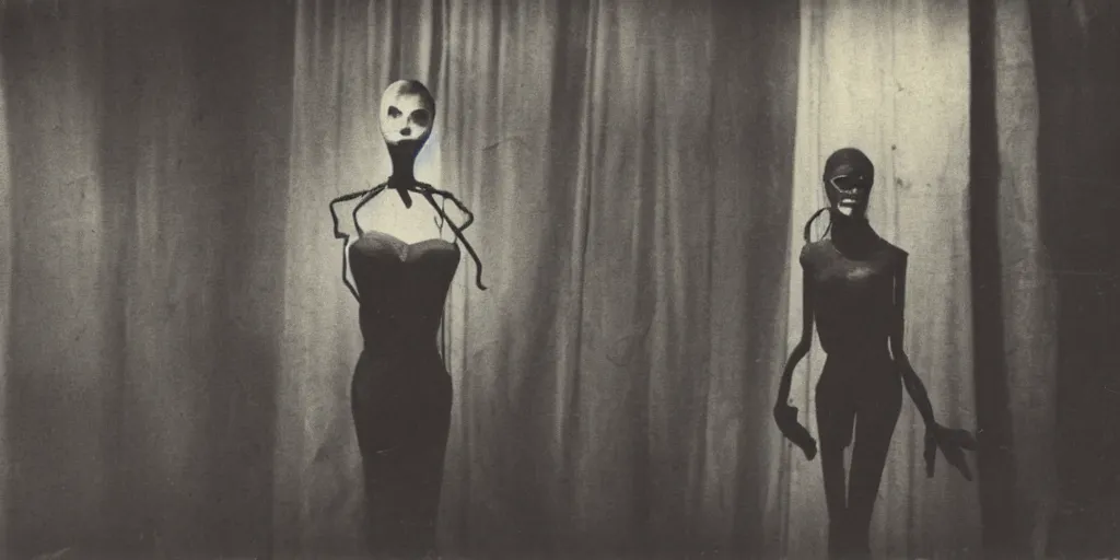 Prompt: eva longoria as a marionette puppet, femme mannequin, pose, 1 9 7 0 s, creepy, horror, polaroid, dark, eerie, forgotten, discovered photo, vintage noir, disassembled, last photo before disaster, hyper realistic