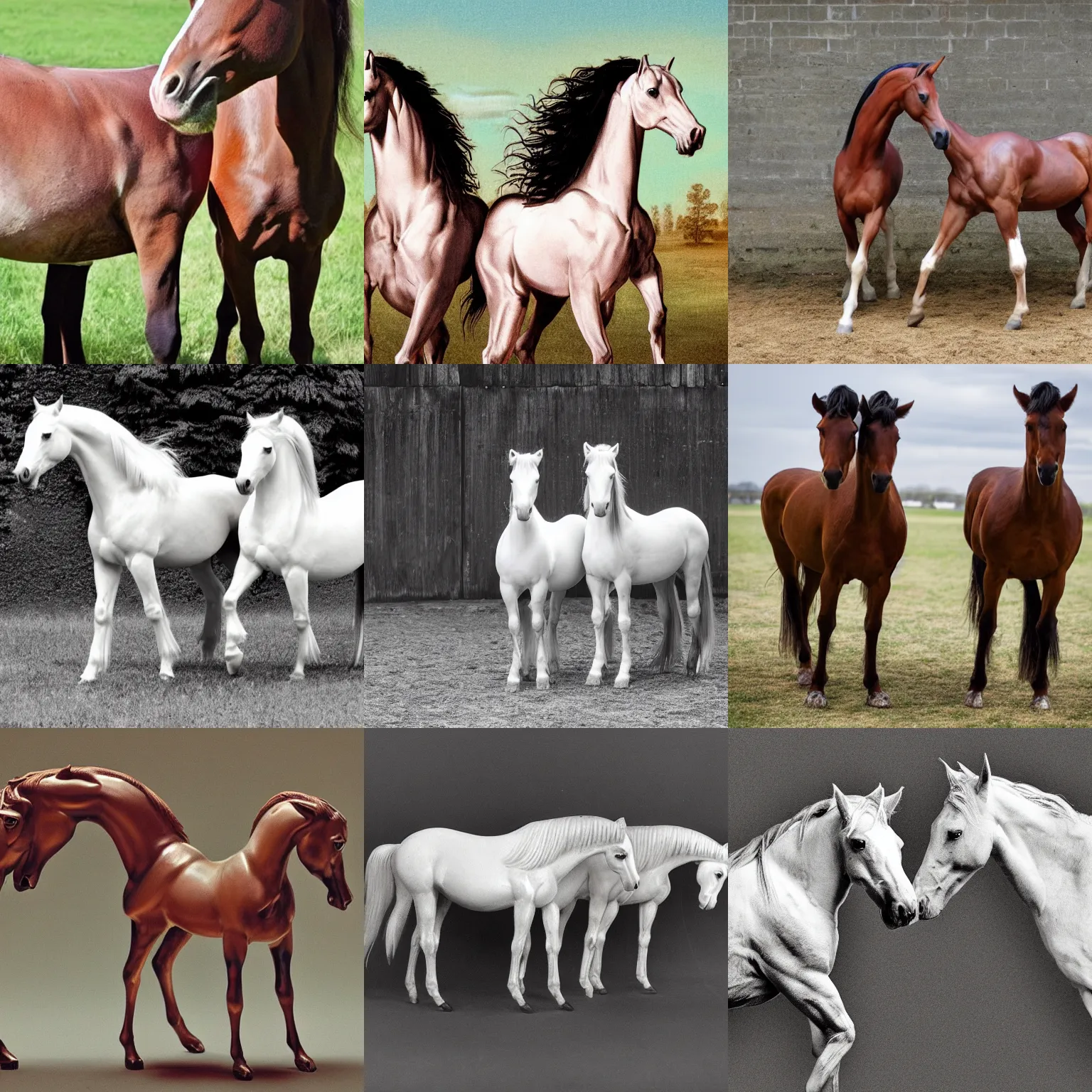 Prompt: conjoined conjoined conjoined conjoined conjoined conjoined horses ; same body same body, two heads one body