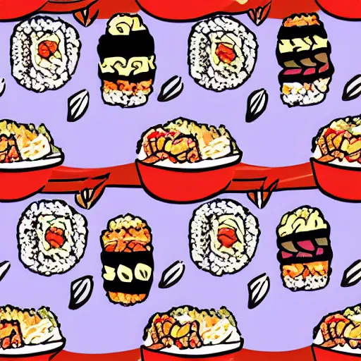 Diffusion | pattern Stable of japanese sushi, and onigiri, print | OpenArt food