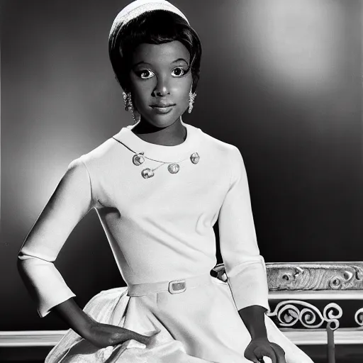 Image similar to black and white photo of a beautiful and elegant 1 9 6 5 young black actress