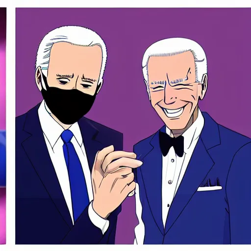 Prompt: key anime visual of joe biden and Saiki Kusuo; official media