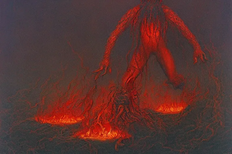 Image similar to Cthulhu burning Zdzislaw Beksinski, highly detailed