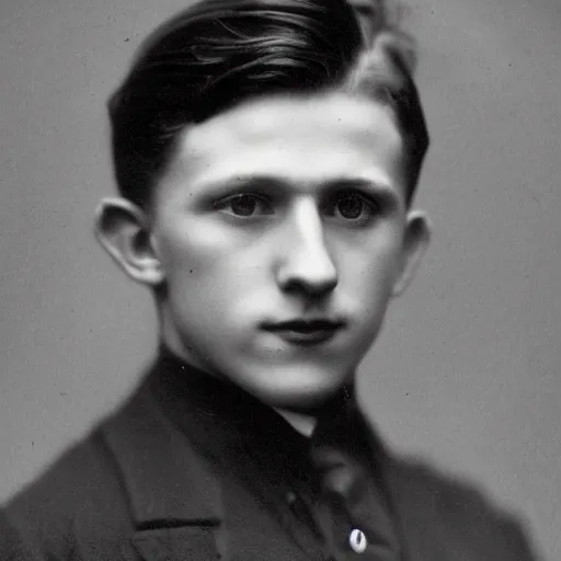 Prompt: headshot edwardian photograph of tom holland, 1 9 2 0 s, realistic face, 1 9 1 0 s photography, 1 9 0 0 s, grainy, slightly blurry, victorian