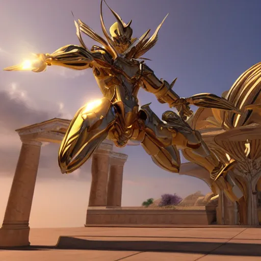 Prompt: unreal engine render Saint Seiya, The Golden spider Armor, greek temple background