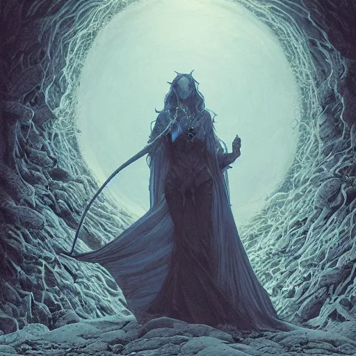 Prompt: eldritch anime witch in the style of michael whelan and gustave dore. hyperdetailed photorealism by greg rutkowski. 1 0 8 megapixels, 3 d finalrender, cinematic lighting, witchcraft summoning circle