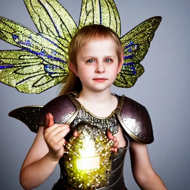 Image similar to photo of a fairy with sparkling armour, award - winning photo