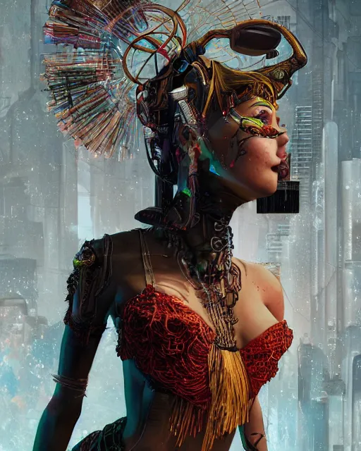 Prompt: An epic fantasy comic book style full body portrait painting of a very beautiful cyberpunk Hula Dancer, character design by Mark Ryden and Pixar and Hayao Miyazaki, unreal 5, DAZ, hyperrealistic, octane render, cosplay, RPG portrait, dynamic lighting, intricate detail, cinematic