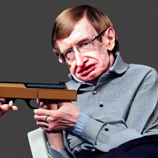 Prompt: steven hawking holding a gun