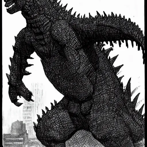 Image similar to godzilla drawn by frank miller