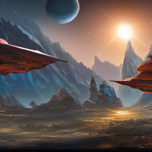 Image similar to Starfinder planet landscape. Concept art, 4k, highly detailed.