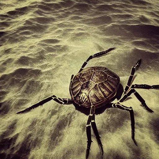 Image similar to “giant spider fight against giant turtle in the middle of the sea”