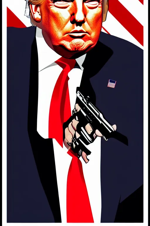 Prompt: donald trump is agent 0 0 7, james bond, movie poster, theatrical poster, vibrant fan art