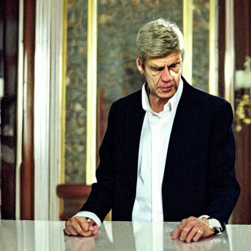 Prompt: Arsene Wenger as Scarface, cinematic, sharp focus, movie still, atmospheric, 8k,